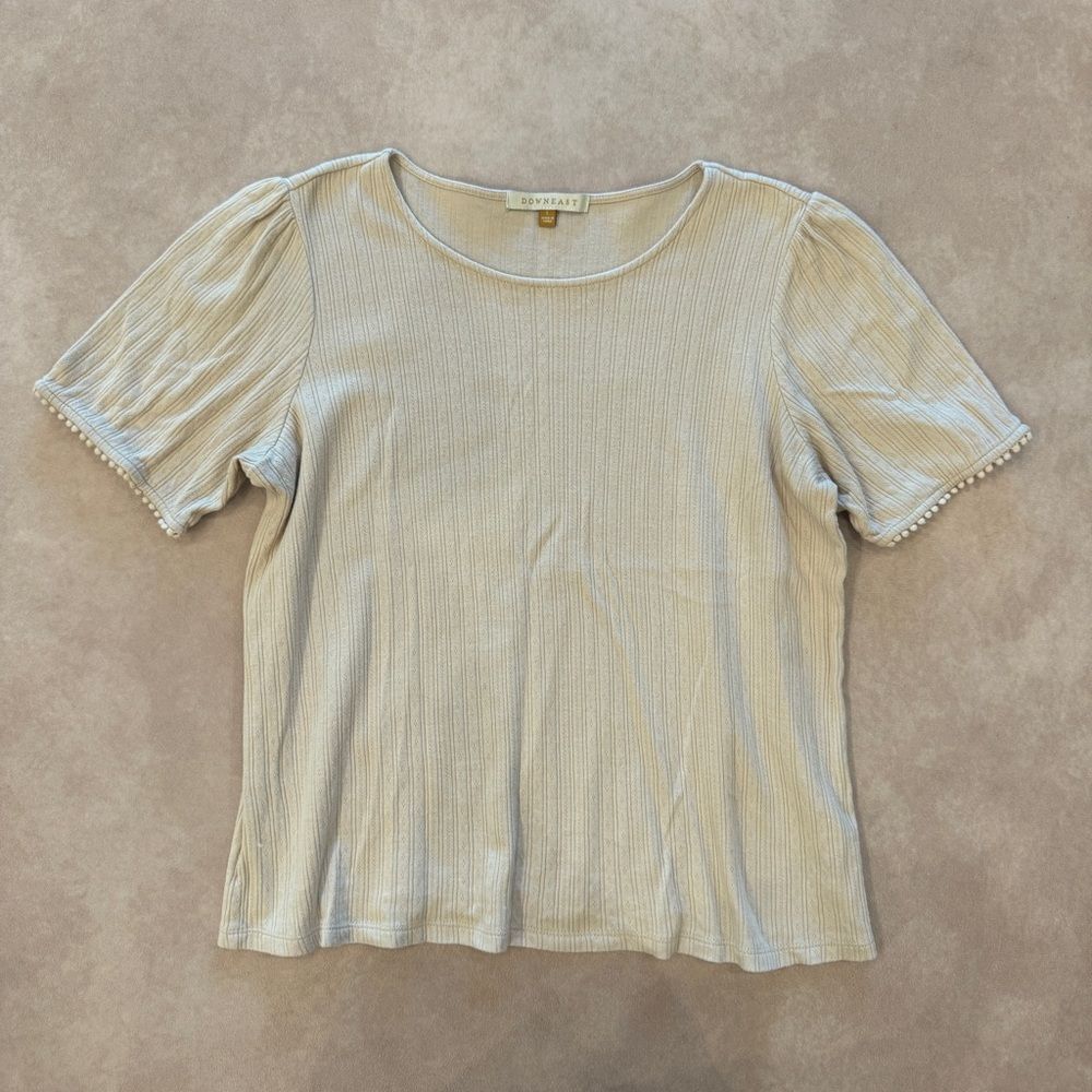 DownEast Cream Tee with Trim • size large